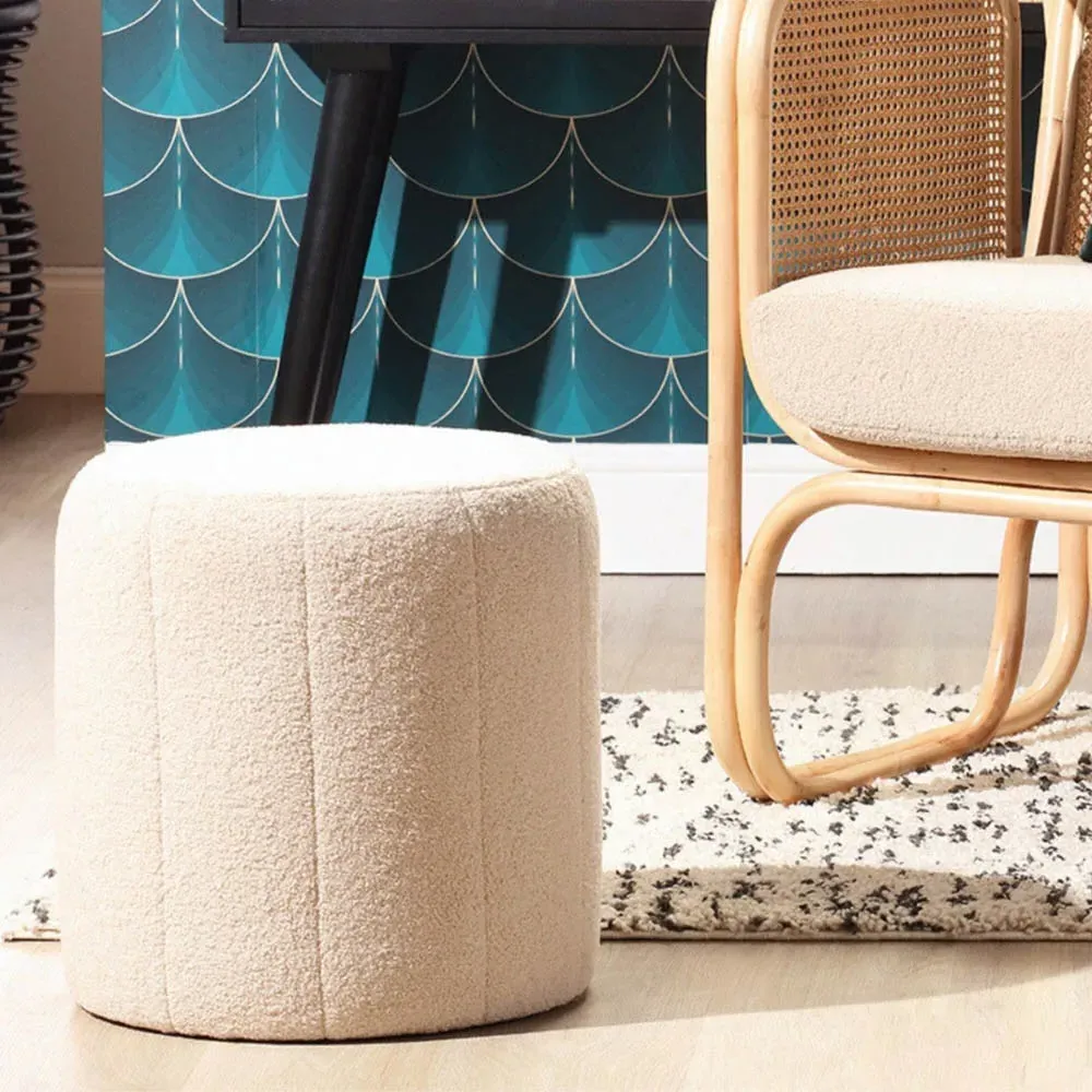 Small Round Pouffe - Cream, Boucle Fabric