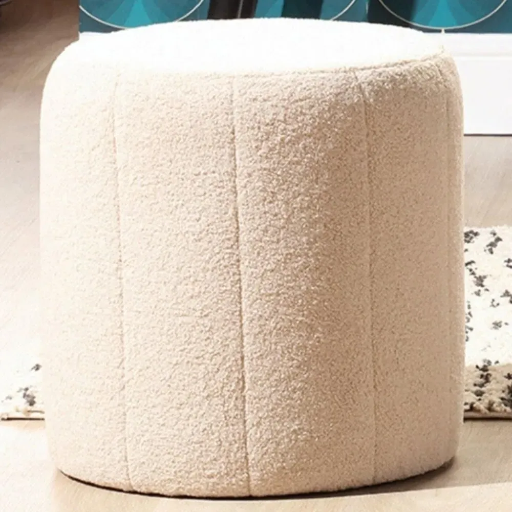 Small Round Pouffe - Cream, Boucle Fabric image