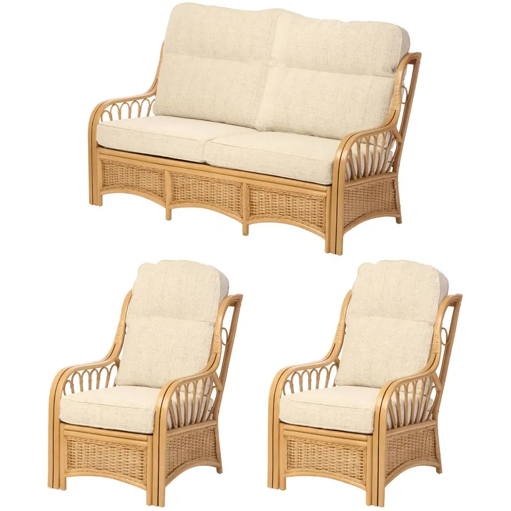 Vale 3-Seater Light Oak Athena Plain Suite - Brown, Rattan