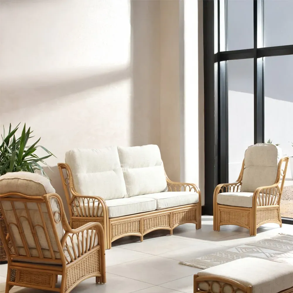 Vale 3-Seater Light Oak Athena Plain Suite - Brown, Rattan