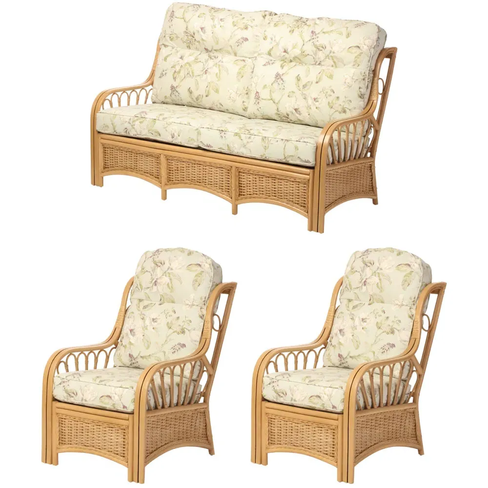 Vale 3-Seater Light Oak Lily Suite - Brown, Rattan