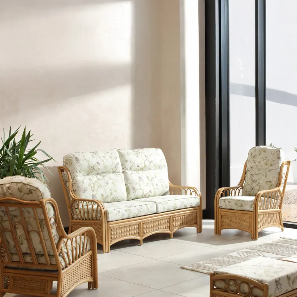 Vale 3-Seater Light Oak Lily Suite - Brown, Rattan