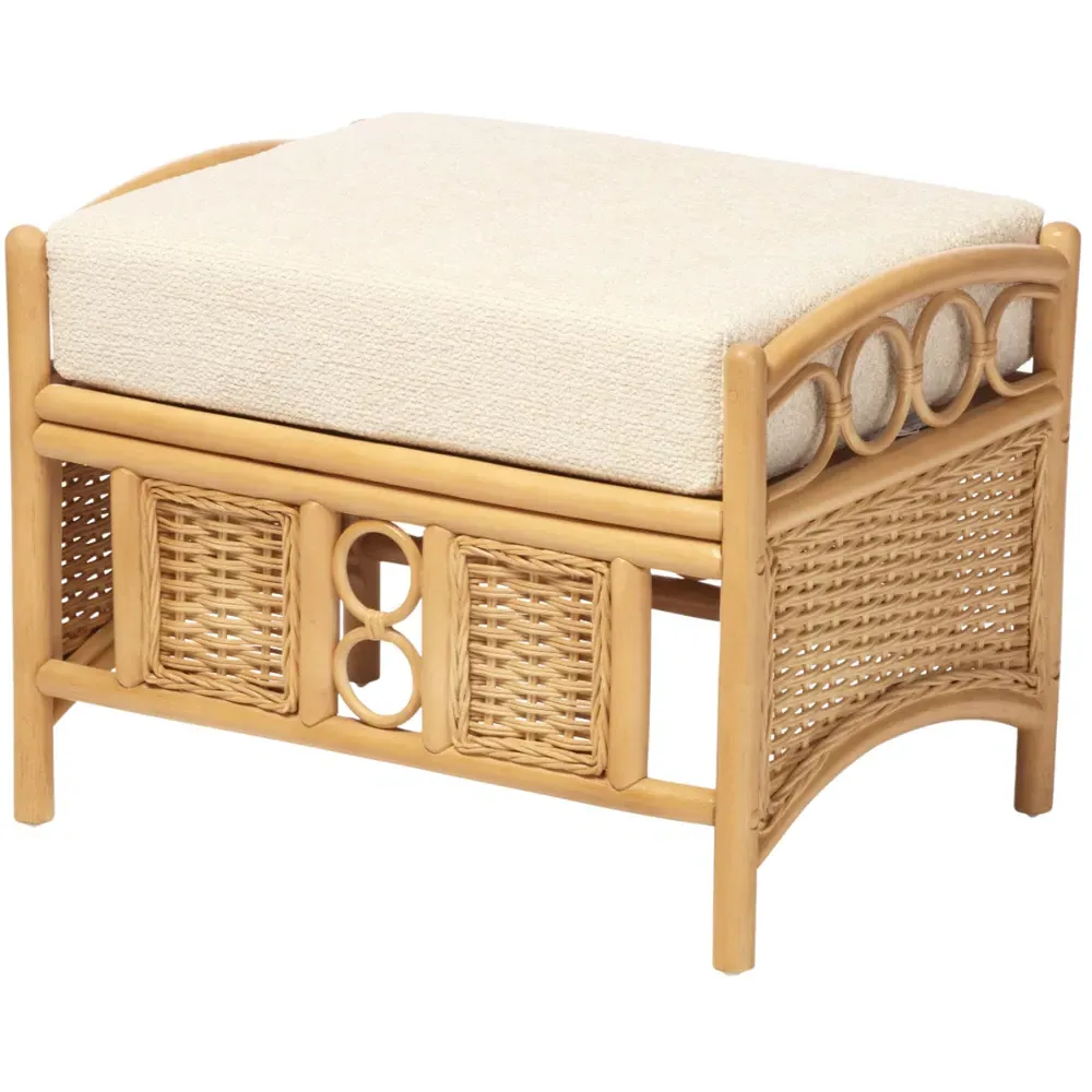 Vale Light Oak Rattan Footstool - Brown