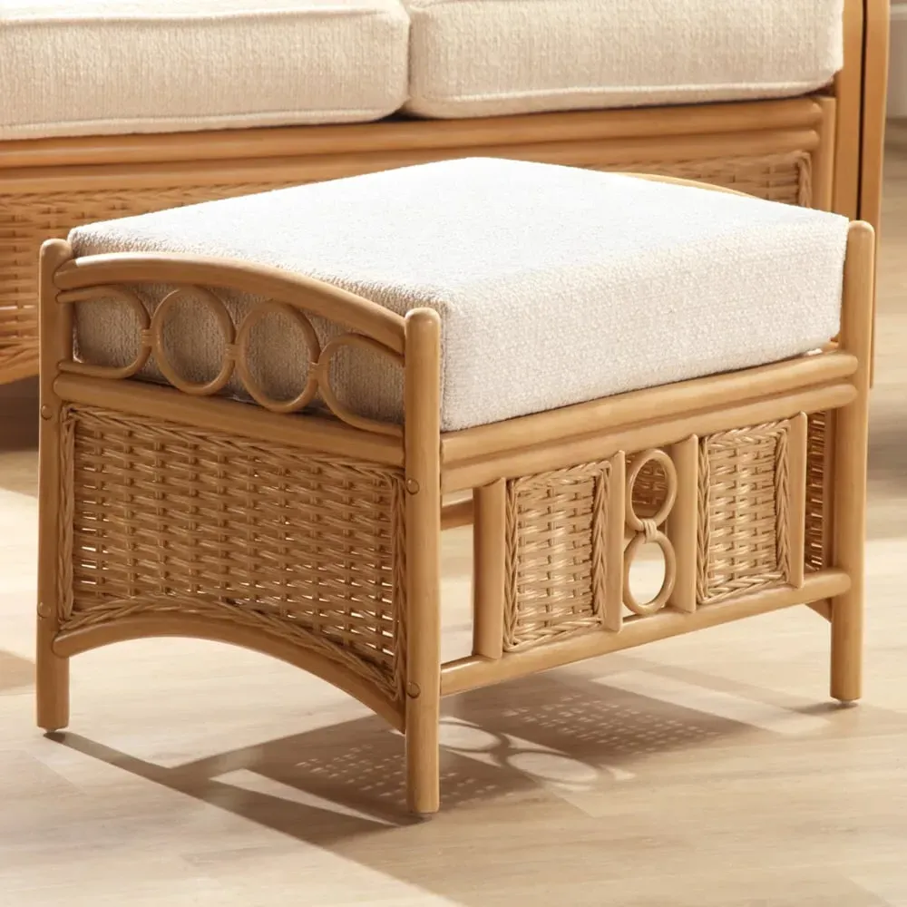 Vale Light Oak Rattan Footstool - Brown image
