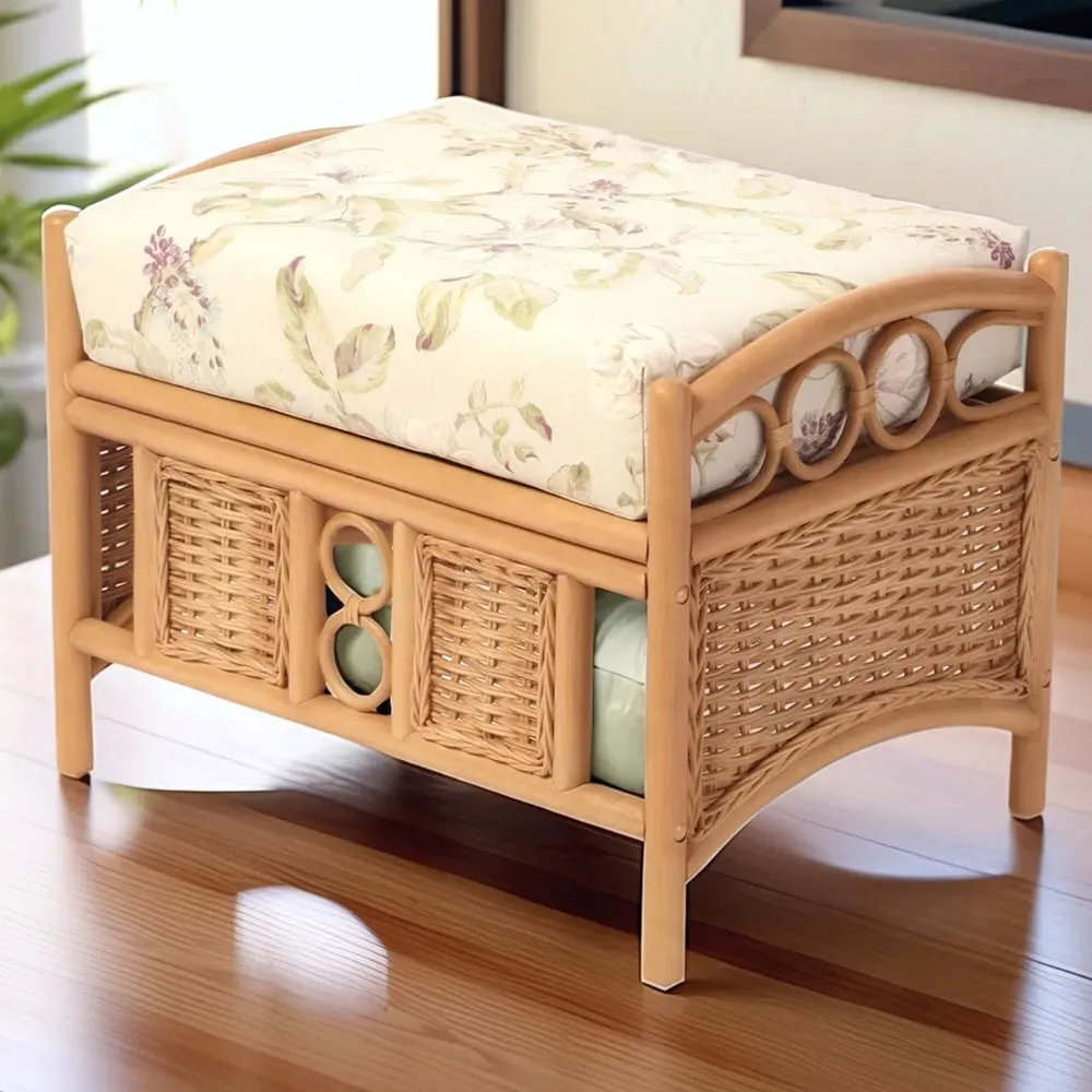Vale Wicker Lily Footstool - Light Oak
