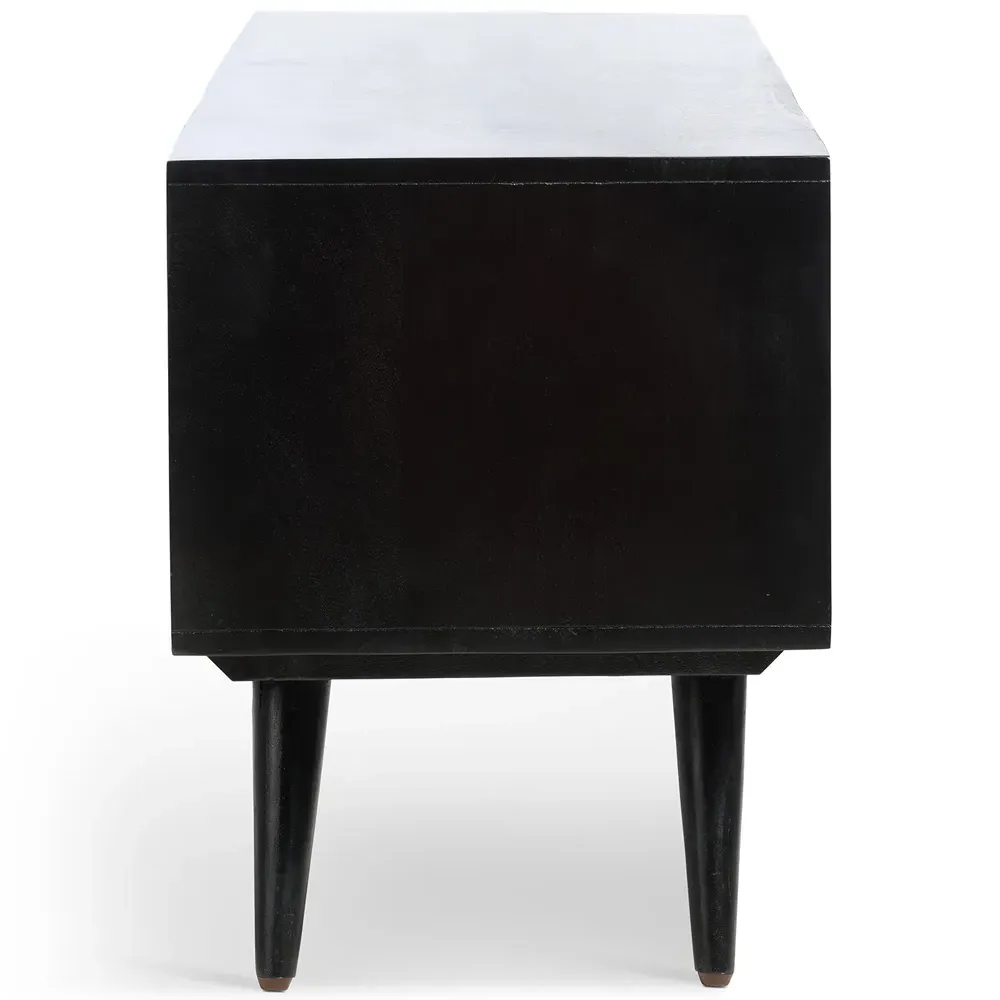 Manhattan 2 Door TV Unit with Storage - Black, Mango Wood
