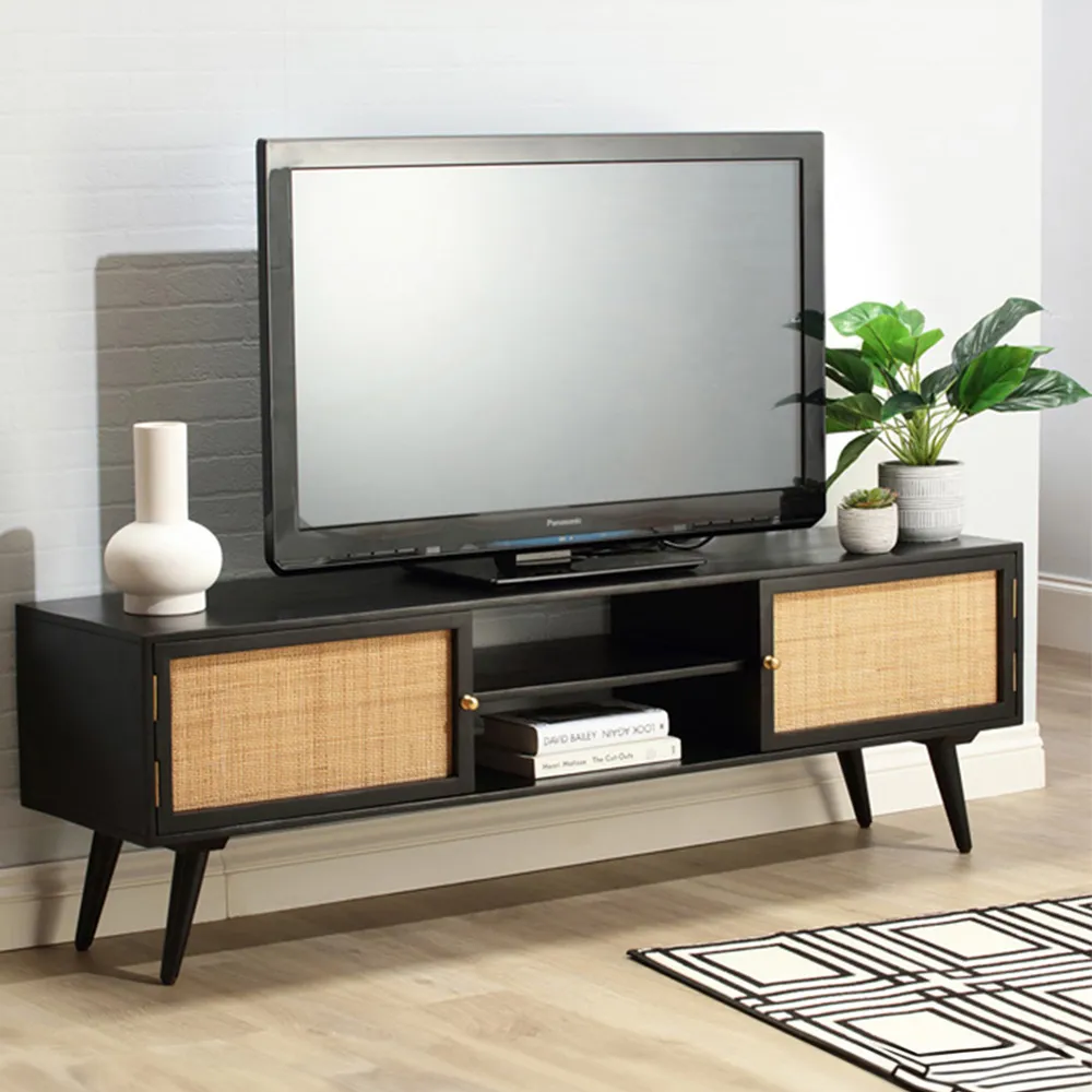 Manhattan 2 Door TV Unit with Storage - Black, Mango Wood image