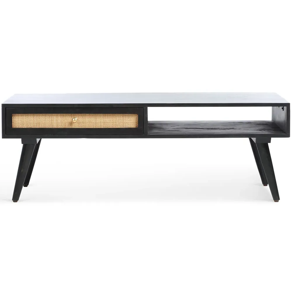 Manhattan 2 Drawer Coffee Table - Black, Rattan