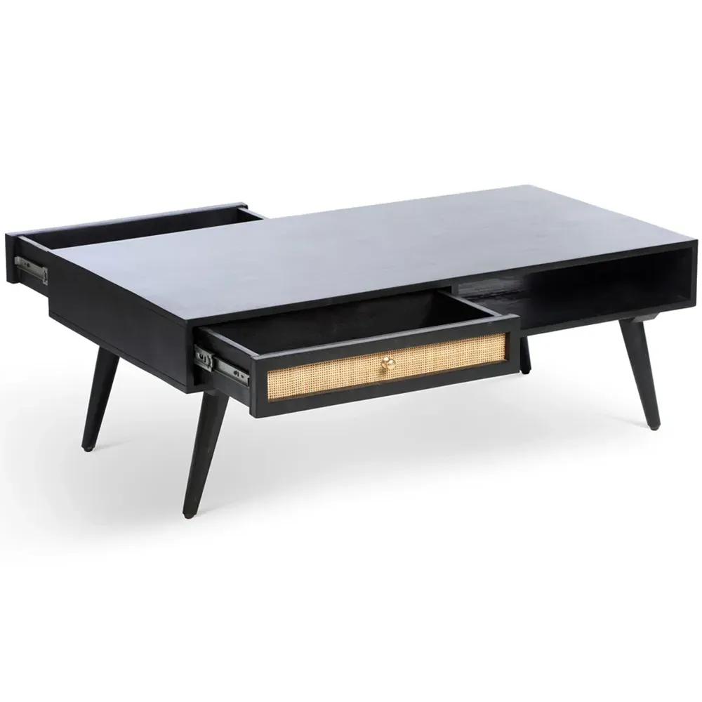 Manhattan 2 Drawer Coffee Table - Black, Rattan