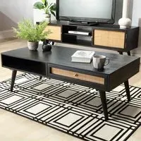 Manhattan 2 Drawer Coffee Table - Black, Rattan