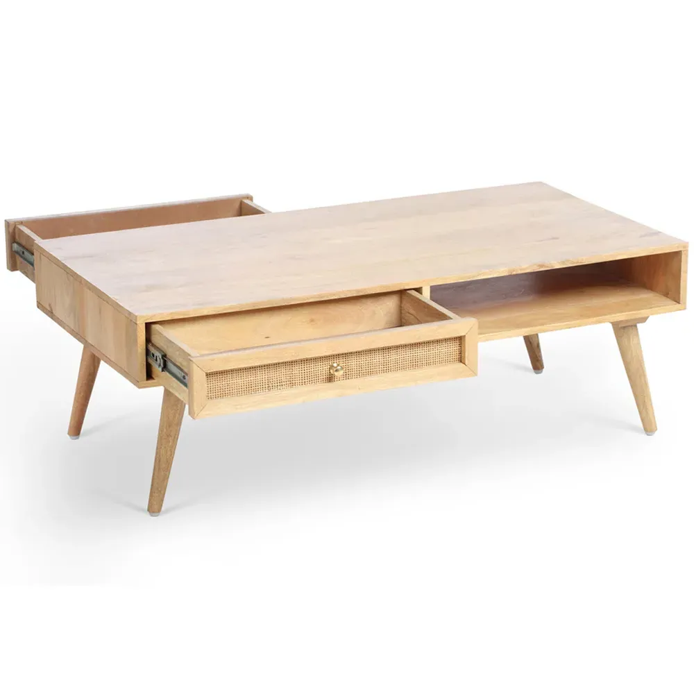 Manhattan 2 Drawer Coffee Table - Cream, Mango Wood