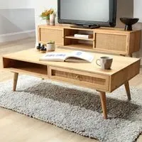 Manhattan 2 Drawer Coffee Table - Cream, Mango Wood