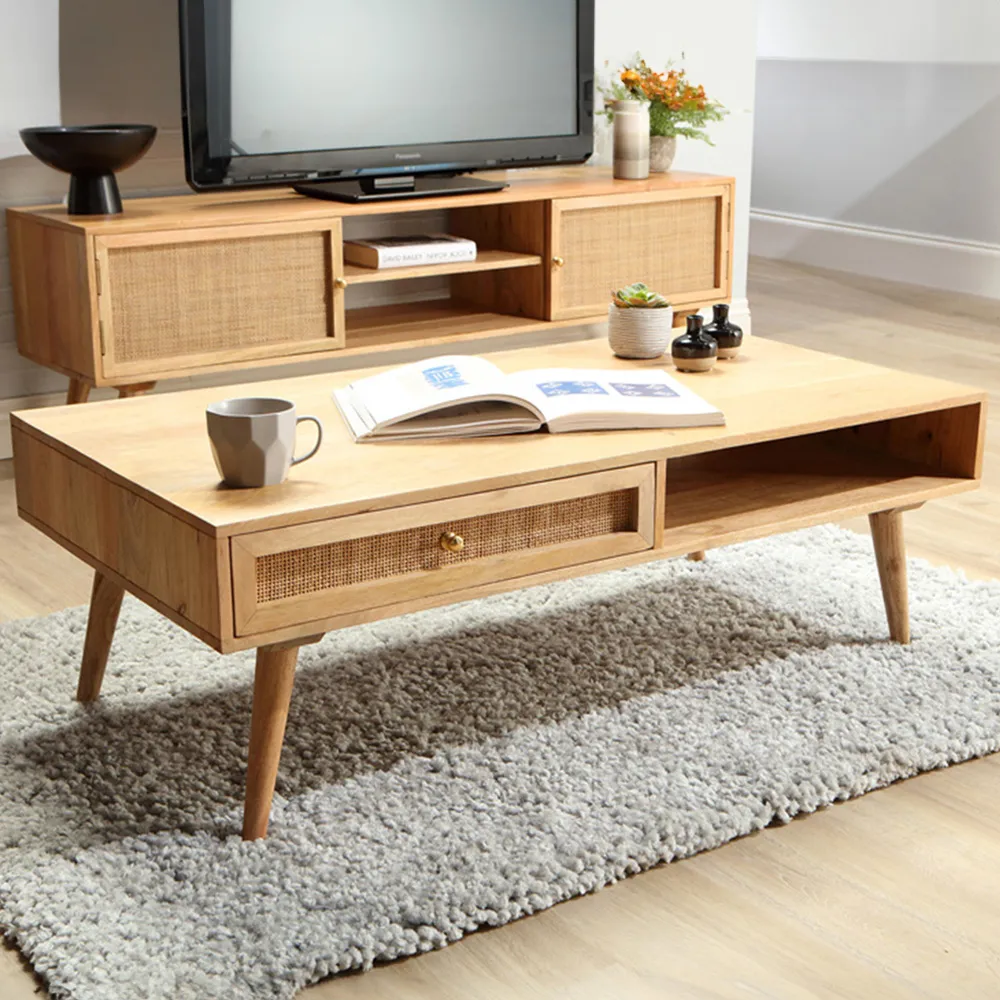 Manhattan 2 Drawer Coffee Table - Cream, Mango Wood image