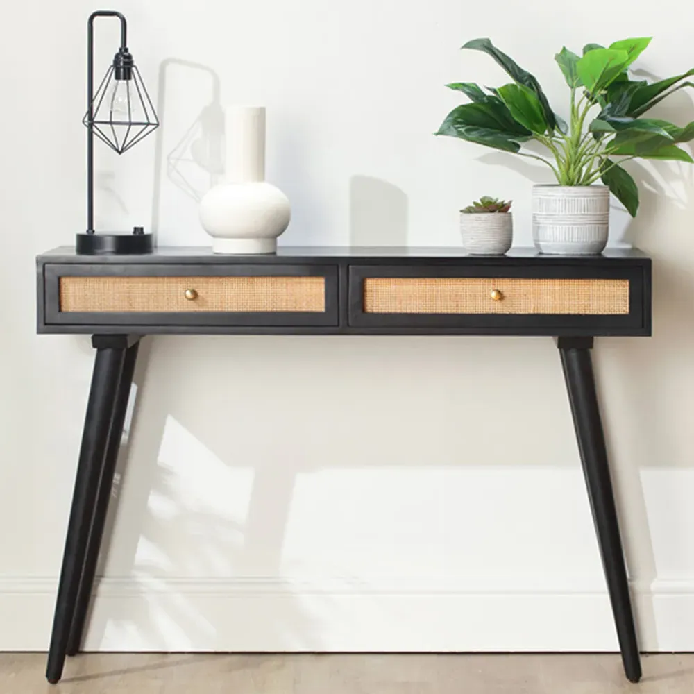 Manhattan 2 Drawer Console Table - Black, Mango Wood
