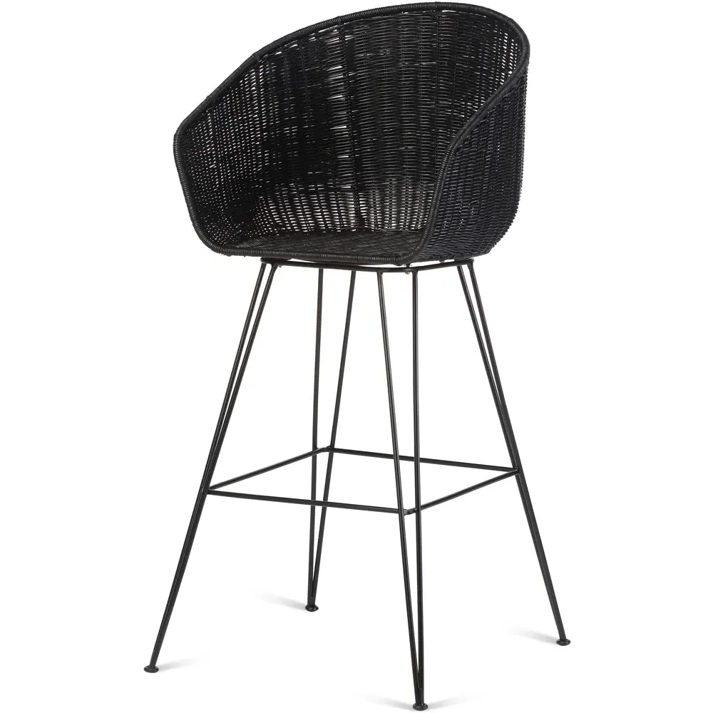 Porto Large Wicker Bar Stool - Black