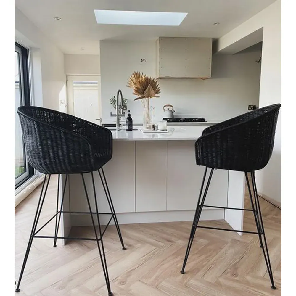 Porto Large Wicker Bar Stool - Black