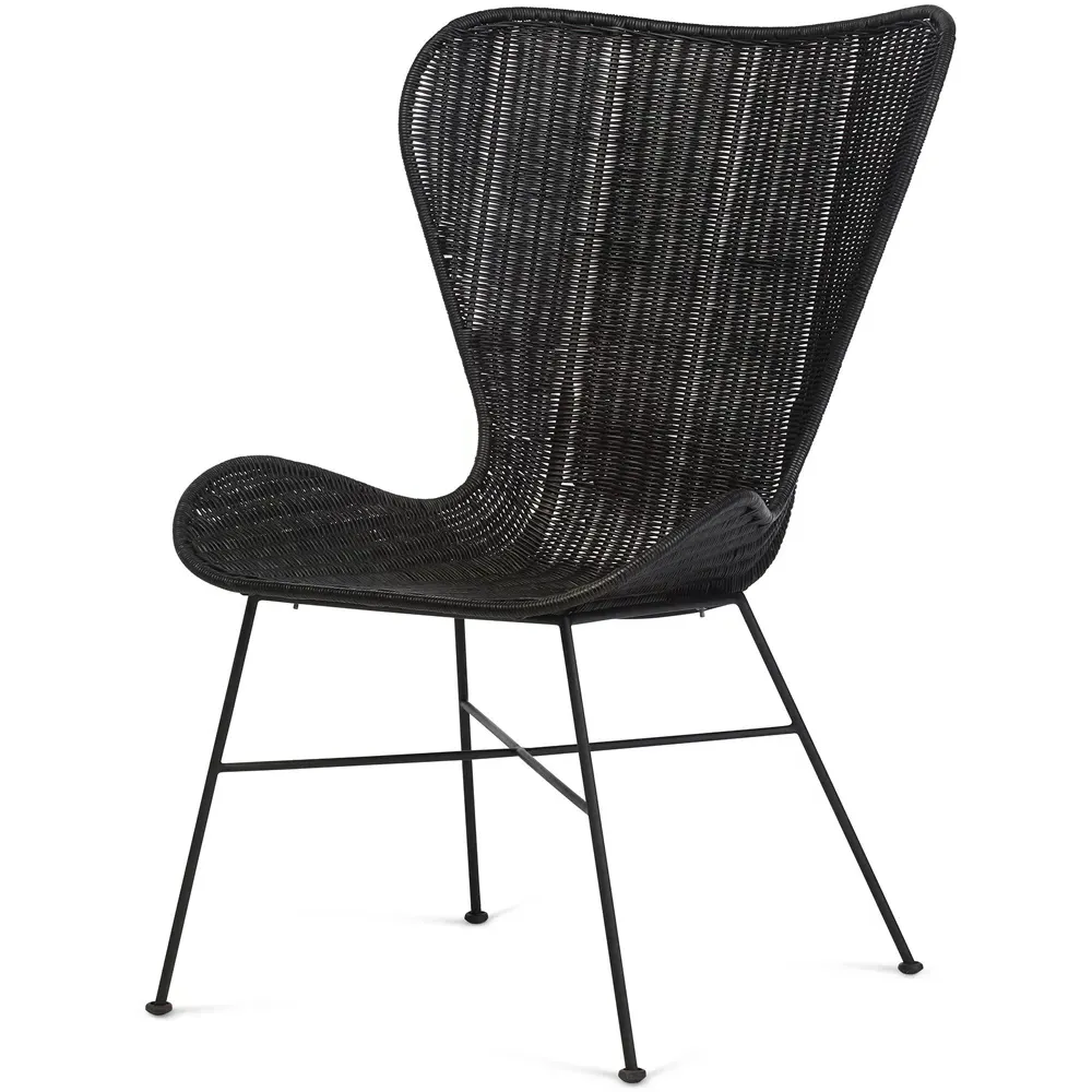 Porto Wing Wicker Dining Chair - Black, Rattan