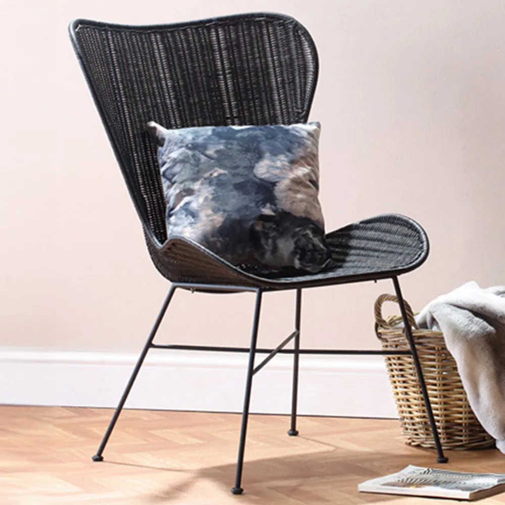 Porto Wing Wicker Dining Chair - Black, Rattan