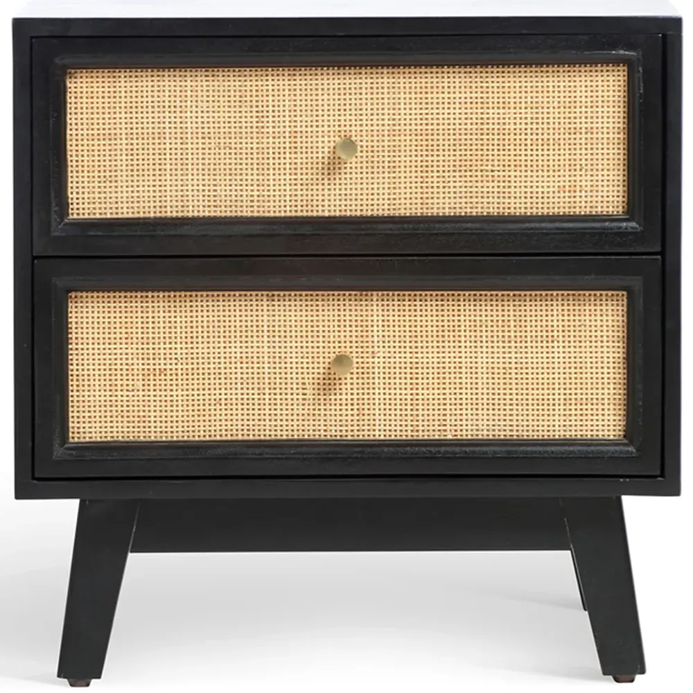 Venice 2 Drawer Bedside Table - Black, Mango Wood