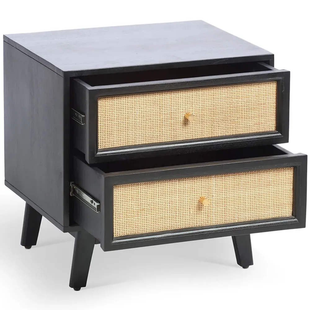 Venice 2 Drawer Bedside Table - Black, Mango Wood