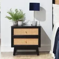 Venice 2 Drawer Bedside Table - Black, Mango Wood