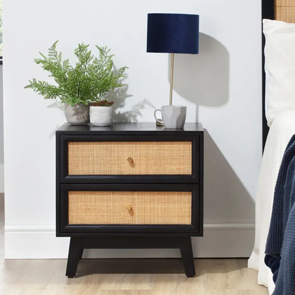 Venice 2 Drawer Bedside Table - Black, Mango Wood image