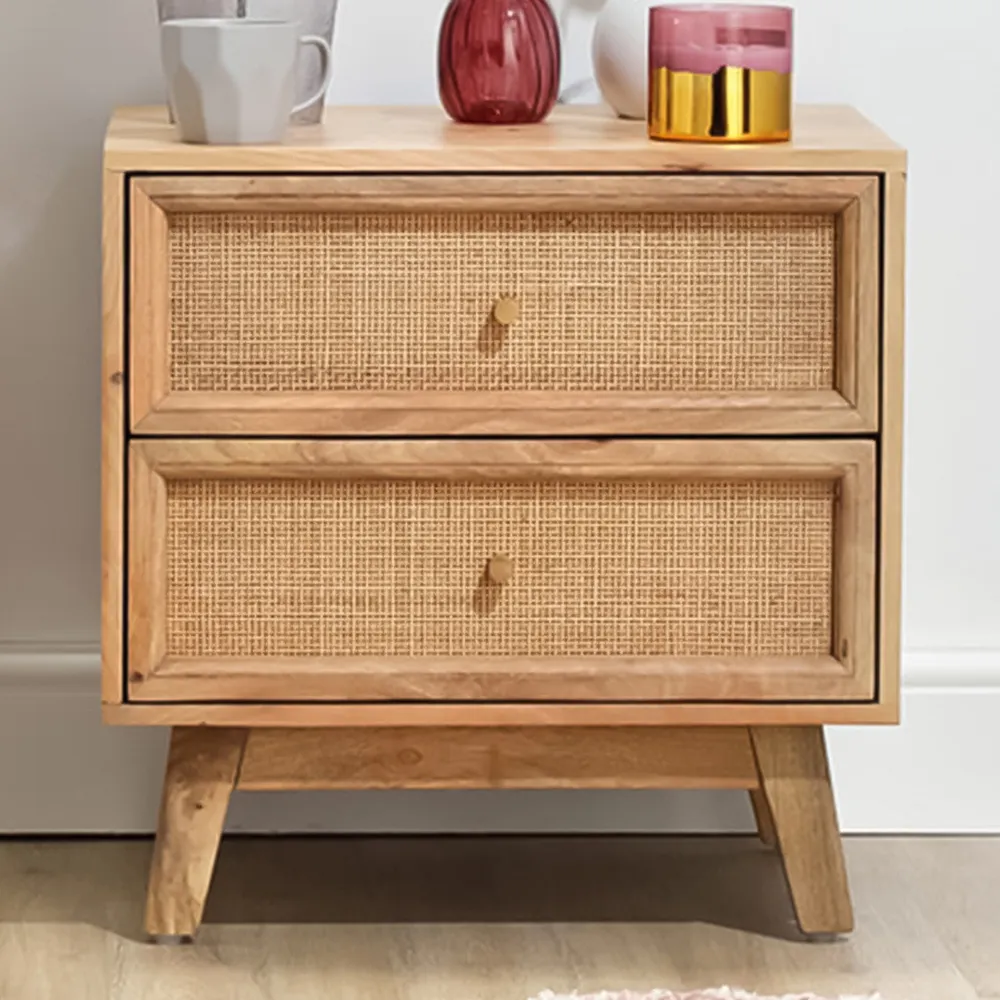 Venice 2 Drawer Bedside Table - Brown, Mango Wood image