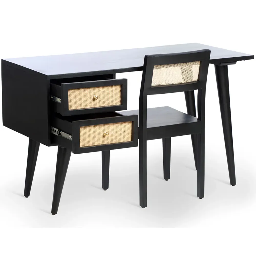 Venice 2 Drawer Dressing Table Set - Black, Mango Wood