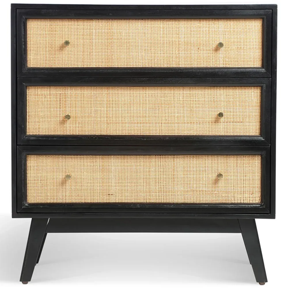 Venice 3 Drawer Chest of Drawers - Black, Mango Wood