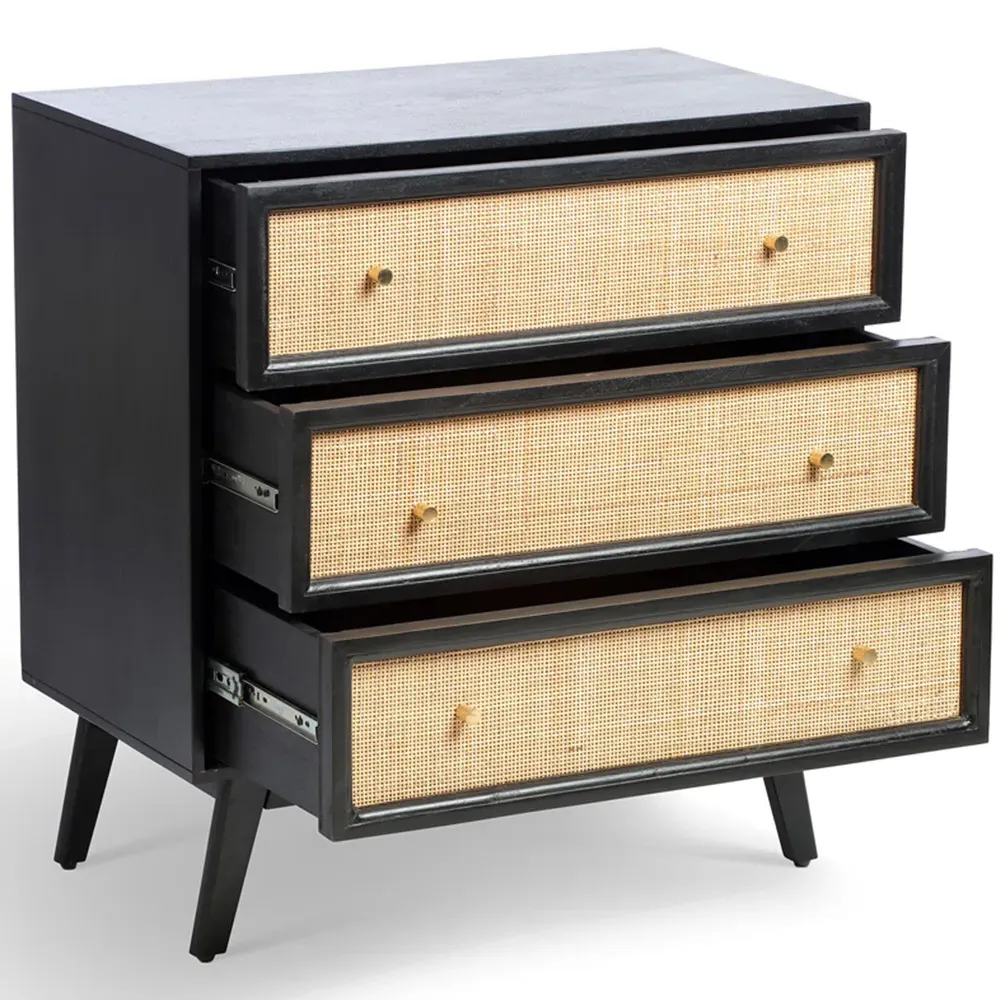 Venice 3 Drawer Chest of Drawers - Black, Mango Wood