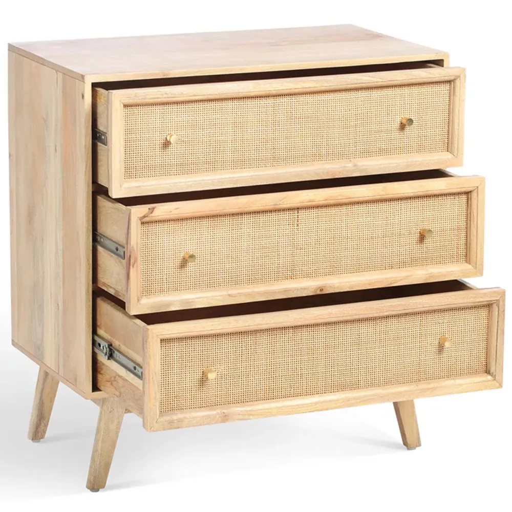 Venice 3 Drawer Chest of Drawers - Natural, Mango Wood