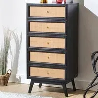Venice 5 Drawer Tall Chest of Drawers - Black, Mango Wood