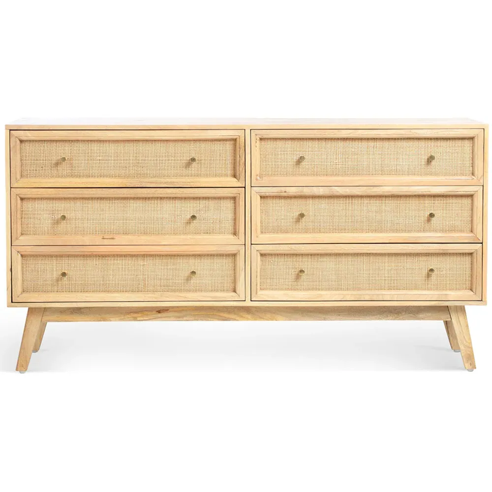 Venice 6 Drawer Wide Chest of Drawers - Natural, Mango Wood