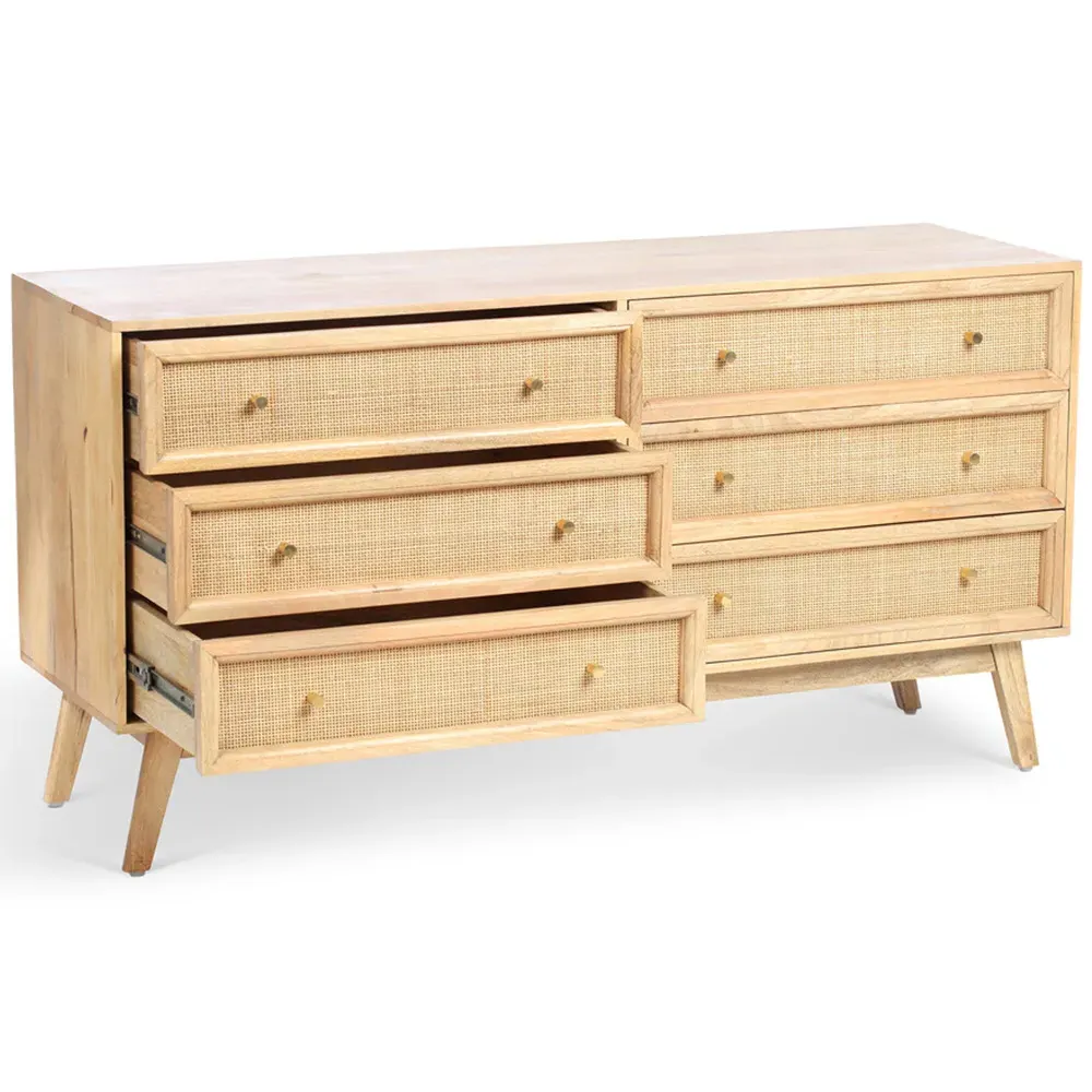 Venice 6 Drawer Wide Chest of Drawers - Natural, Mango Wood