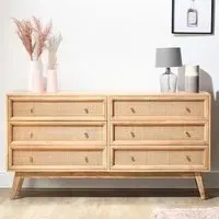 Venice 6 Drawer Wide Chest of Drawers - Natural, Mango Wood