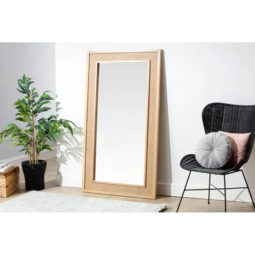 Venice Long Floor Mirror - Cream, Rattan