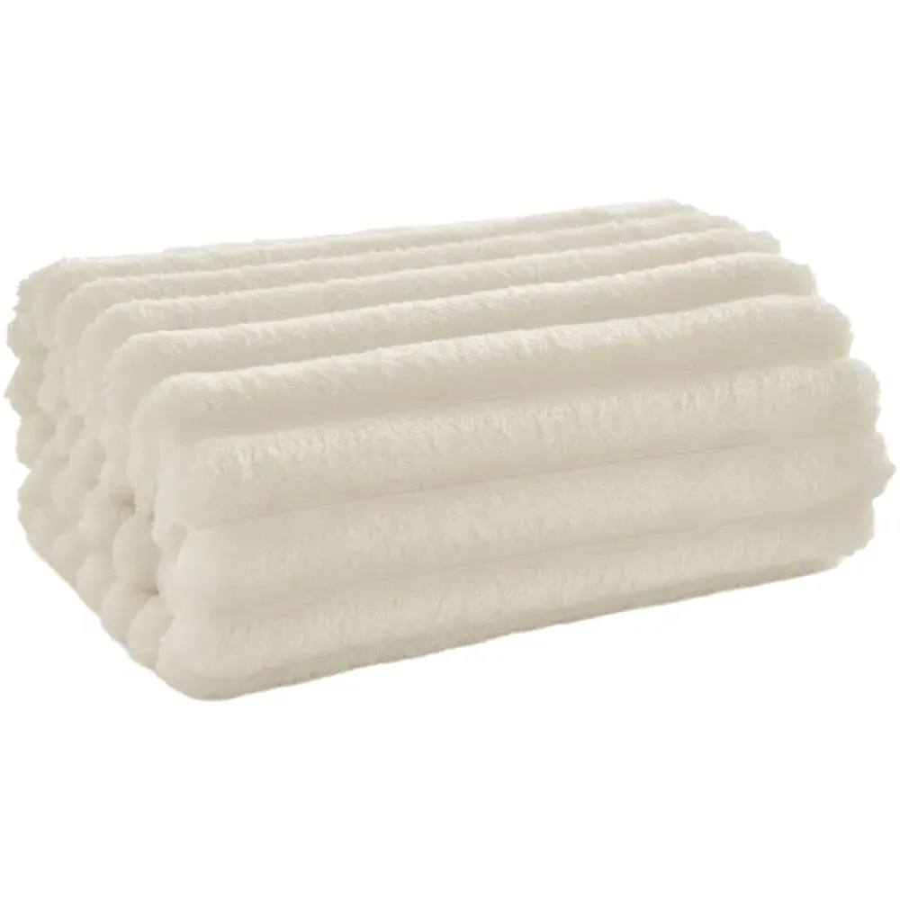 Alnwick Throw - Cream, Ribbed Fleece