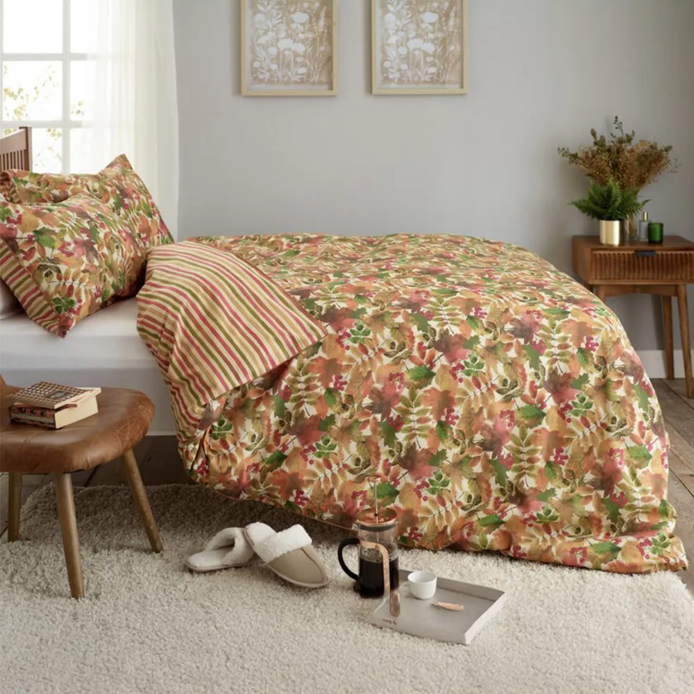 Autumn Leaves King Size Duvet Set - Red, Cotton Blend