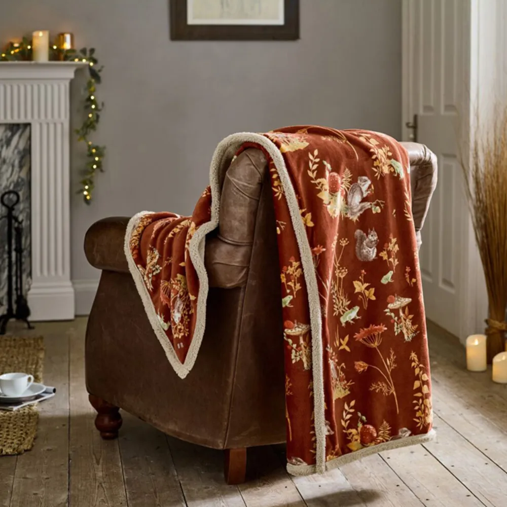 Autumnal Woodland Throw - Rust, Flannel