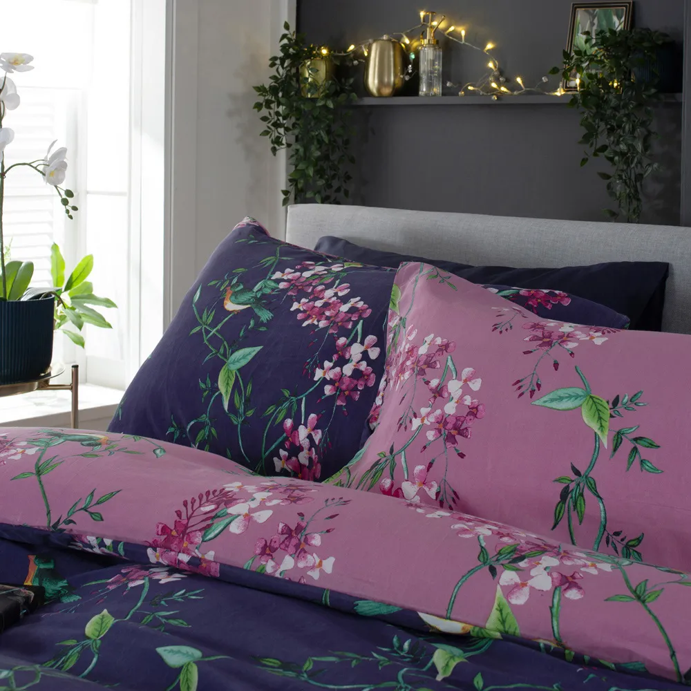 Bird Garden Double Duvet Set - Blue, Cotton