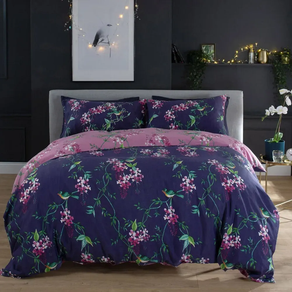 Bird Garden Single Duvet Set - Blue, Cotton image