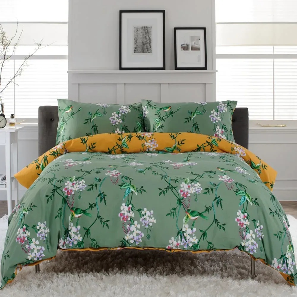 Bird Garden Single Duvet Set - Orange, Cotton