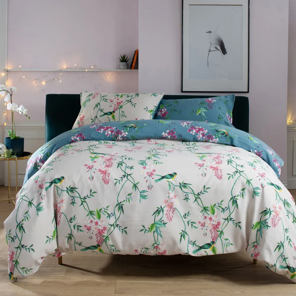 Bird Garden Single Duvet Set - Teal, Cotton