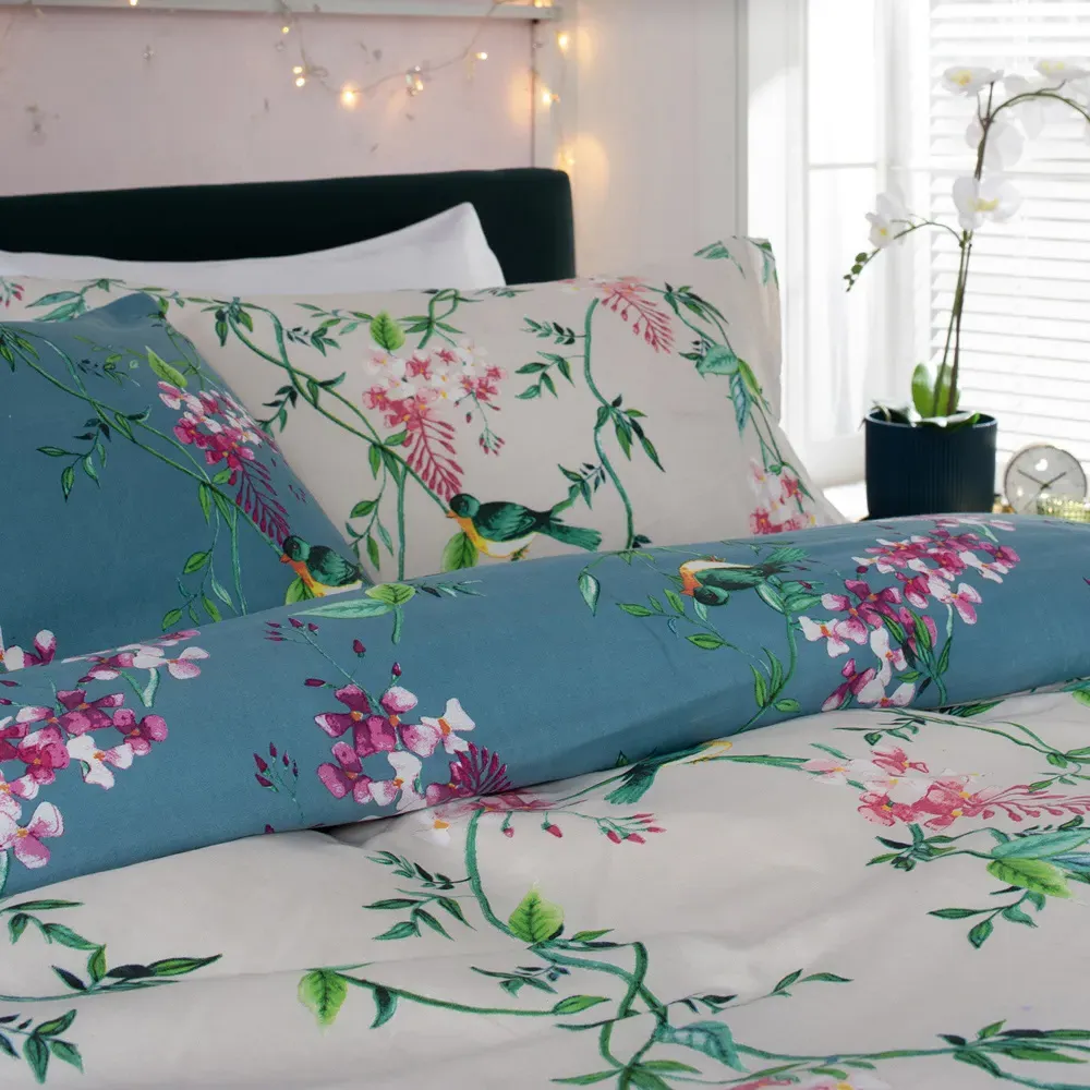 Bird Garden Single Duvet Set - Teal, Cotton