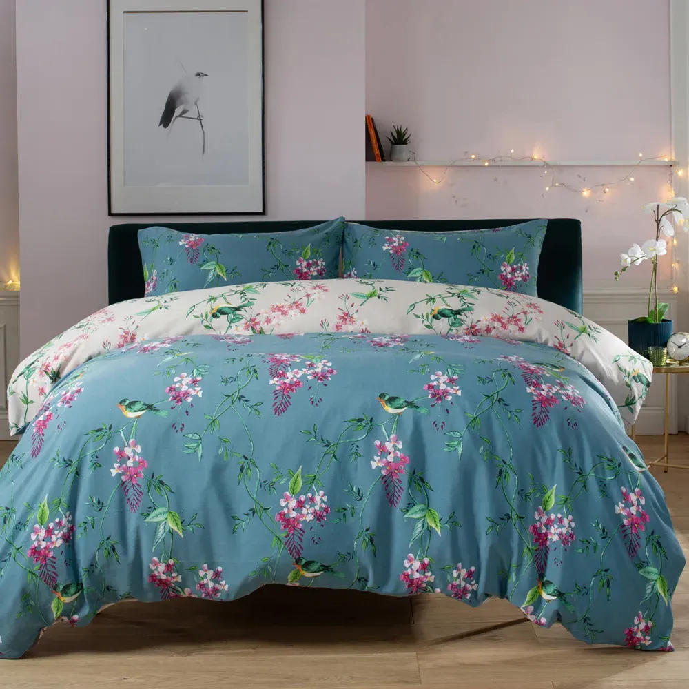 Bird Garden Single Duvet Set - Teal, Cotton