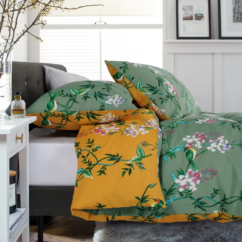 Bird Garden Super King Size Duvet Set - Orange, Cotton