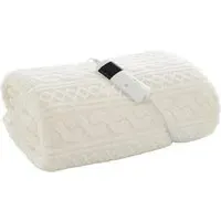 Cable Knit Sherpa Heated Throw with 10 Heat Settings - Cream