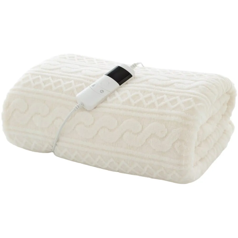 Cable Knit Sherpa Heated Throw with 10 Heat Settings - Cream image