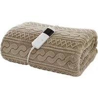 Cable Knit Sherpa Heated Throw with 10 Heat Settings - Taupe