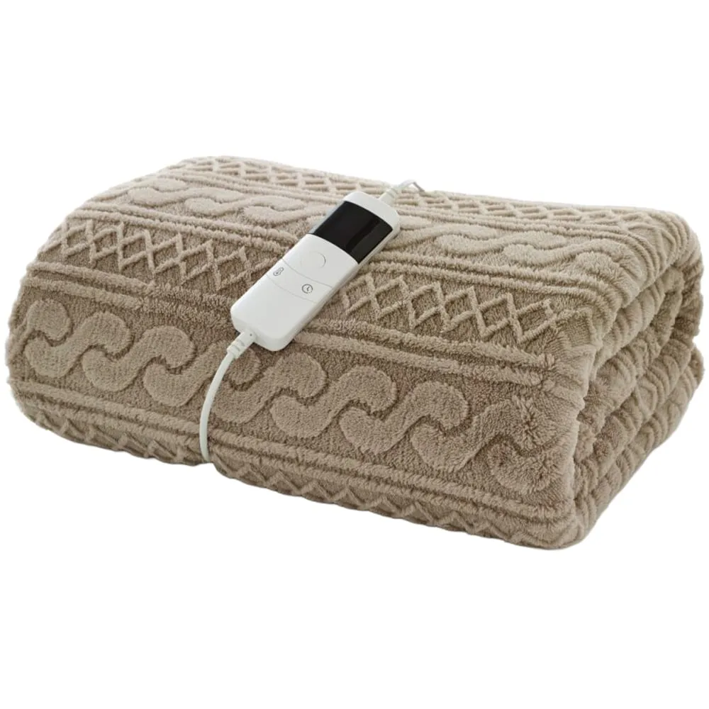 Cable Knit Sherpa Heated Throw with 10 Heat Settings - Taupe